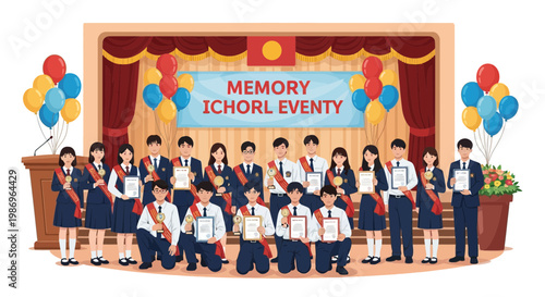 Students celebrate achievements at Memory Ichorl Event held in school auditorium with awards and balloons