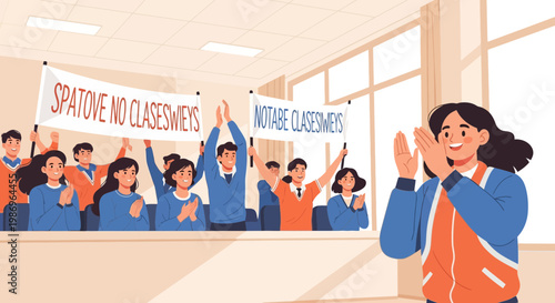 Students are gathered in a classroom showing support for their teacher during a school event in the afternoon