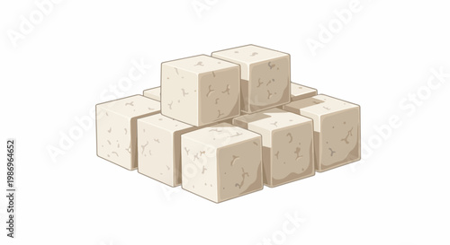 Pile of light tan cubes, stacked unevenly