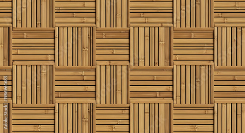 Rustic natural bamboo woven texture background with intricate basketweave pattern for design