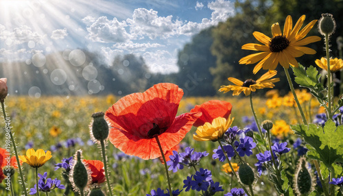 poppy field with blue sky