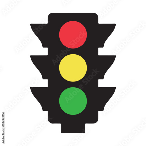 Vector illustration of a standard traffic light with red yellow and green circles on black.