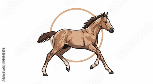 Pixelated horse running with a subtle circular background element