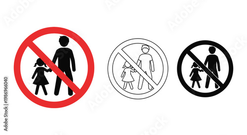 No children allowed sign with adult and kid silhouettes in red circle