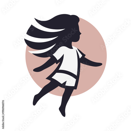 Logotipo de boutique de moda femenina. Dibujo minimalista con una niña con una camiseta y un pantalón corto en círculo