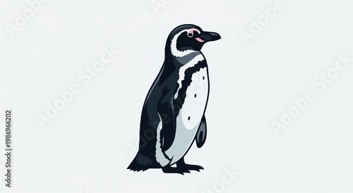 Pixelated illustration of a penguin standing upright against a white background