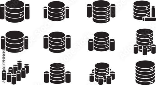 Black and white disk storage icon set