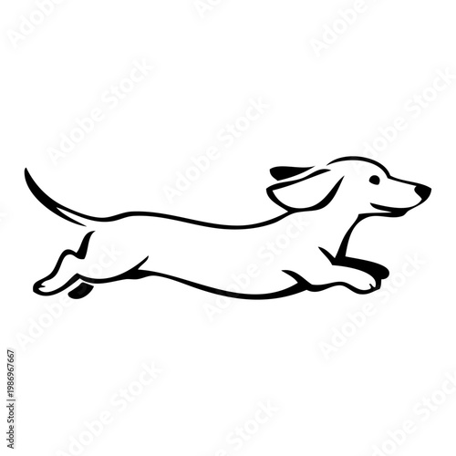 Logotipo con dibujo minimalista con líneas de un simpático perro de raza dachshund corriendo 