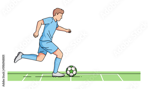 Soccer player dribbling ball on field vector illustration