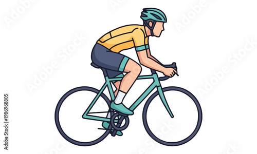 Cyclist riding road bike vector illustration isolated on white