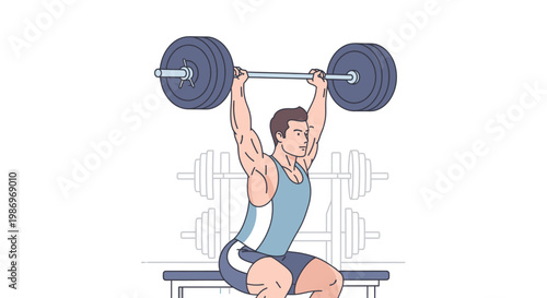 Man performing seated barbell overhead press exercise illustration