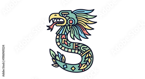 Quetzalcoatl Aztec Feathered Serpent Vector Illustration