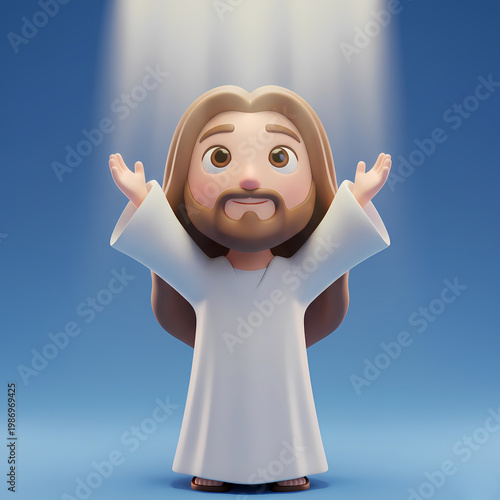 Jesus Christ Character with Open Arms in Cartoon Rendering