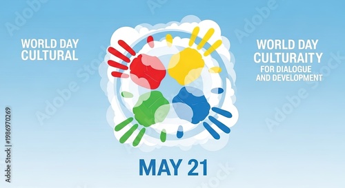 Celebrating world day for cultural diversity and development on may 21st with colorful handprints