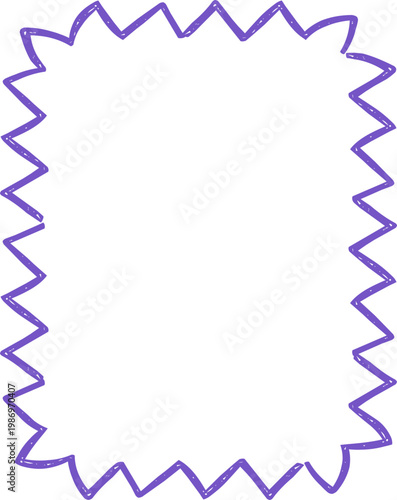 Crayon Scalloped Border Frame, chalk kid colored hand drawn. Rough edge geometric shape.