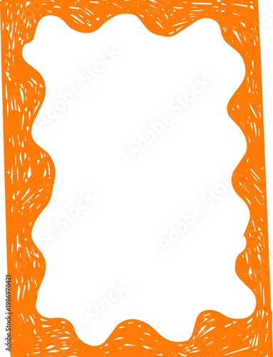 Crayon Scalloped Border Frame, chalk kid colored hand drawn. Rough edge geometric shape.