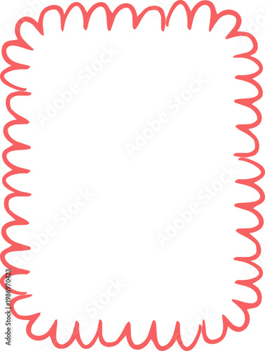 Crayon Scalloped Border Frame, chalk kid colored hand drawn. Rough edge geometric shape.