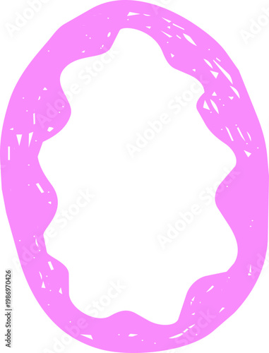 Crayon Scalloped Border Frame, chalk kid colored hand drawn. Rough edge geometric shape.