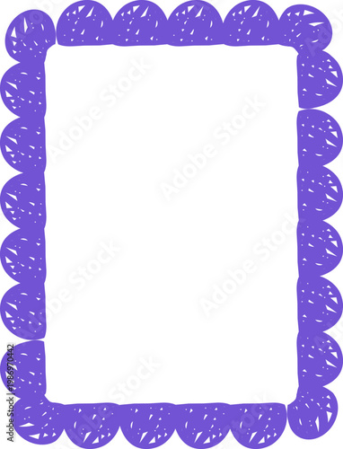 Crayon Scalloped Border Frame, chalk kid colored hand drawn. Rough edge geometric shape.