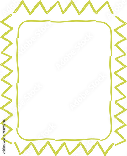 Crayon Scalloped Border Frame, chalk kid colored hand drawn. Rough edge geometric shape.