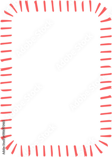 Crayon Scalloped Border Frame, chalk kid colored hand drawn. Rough edge geometric shape.