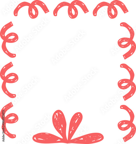 Crayon Scalloped Border Frame, chalk kid colored hand drawn. Rough edge geometric shape.