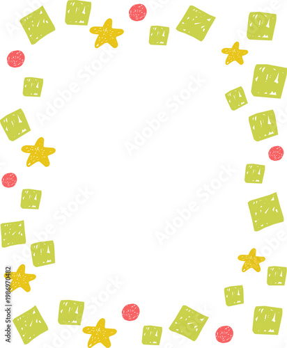 Crayon Scalloped Border Frame, chalk kid colored hand drawn. Rough edge geometric shape.