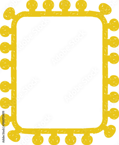 Crayon Scalloped Border Frame, chalk kid colored hand drawn. Rough edge geometric shape.