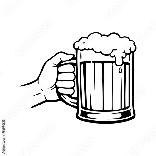 Logotipo cervecería con dibujo minimalista con líneas de una mano sujetando una enorme jarra de cerveza