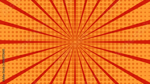 Abstract orange radial burst background with retro sun rays and vibrant warm light texture
