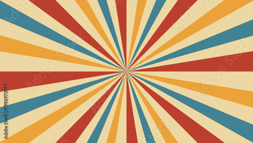 Retro colorful radial burst background with vintage sun rays and vibrant striped light texture