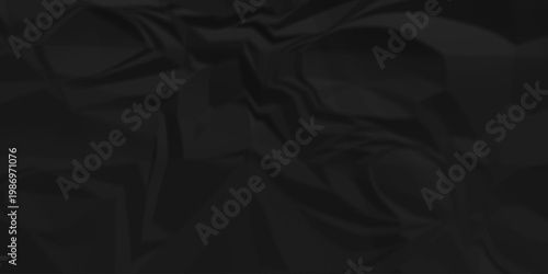 Black crumpled paper background texture pattern overlay. crinkled wrapper rumple wrinkled high resolution arts craft and Seamless black crumpled paper.