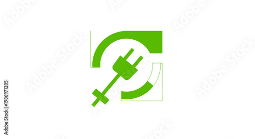 Green Eco Energy Icon with Electric Plug and Female Gender Symbol for Sustainable Branding and Environmental Awareness