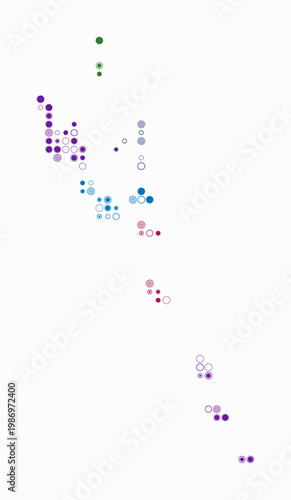 Vanuatu, shape of the country build of colored cells. Digital style map of the Vanuatu on white background. Small size circle blocks. Creative vector illustration.