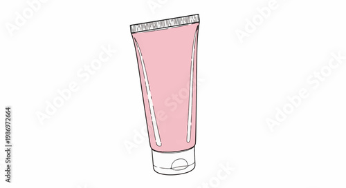 Pink cosmetic squeeze tube with white cap and ribbed top