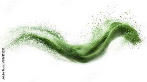 Matcha powder air isolated on white background,superfood powder,diet and healthy life,green tea powder,Japanese tea leaves,popular menu trendy, wellness concept.