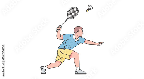 Badminton player hitting shuttlecock with racket illustration