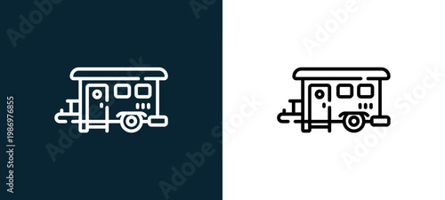 Black and white cabin line icon pair, editable stroke vector illustration for web, mobile apps, UI design, branding, and print from Picnic