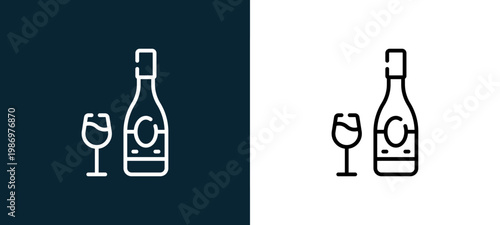 Black and white wine bottle line icon pair, editable stroke vector illustration for web, mobile apps, UI design, branding, and print from Picnic