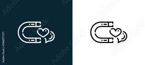 Black and white magnet line icon pair, editable stroke vector illustration for web, mobile apps, UI design, branding, and print from Videoblogger