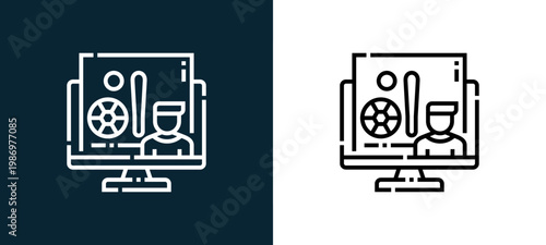 Black and white sports line icon pair, editable stroke vector illustration for web, mobile apps, UI design, branding, and print from Videoblogger