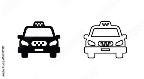 Two simple black and white taxi cab icons are displayed side by side