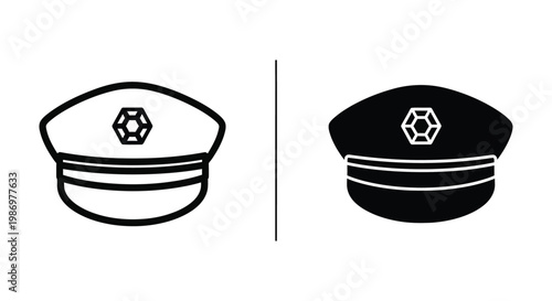 Police officer hat icon set, vector illustration of a uniform cap with a badge, flat design style, simple graphic symbol