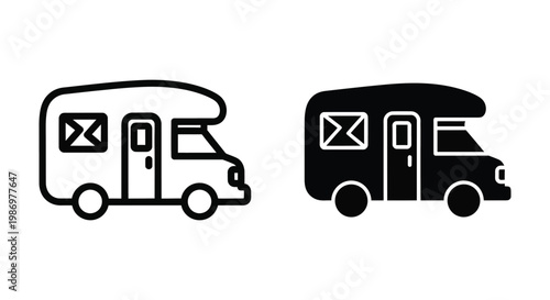 Set of camper van icons, recreational vehicle, motorhome, travel trailer, vector illustration