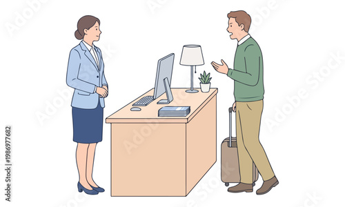 Angry customer complaining to hotel receptionist at service desk