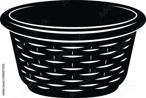 Empty woven laundry basket silhouette with textured wicker pattern vector illustration