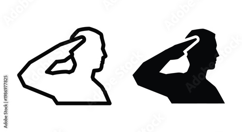 Silhouette of a soldier saluting, military salute icon, vector illustration of a person saluting isolated on white background