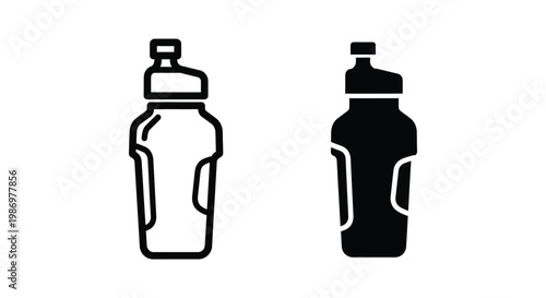 Sport water bottle icon set, vector illustration of fitness shaker for protein drink, gym equipment outline and solid style