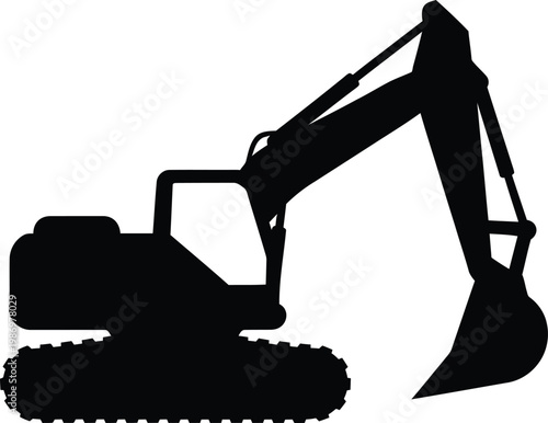 Heavy construction excavator machine silhouette for industrial projects vector illustration