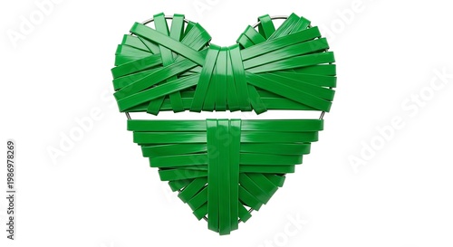 A heart shape composed entirely of green leaf fragments. isolated on white background